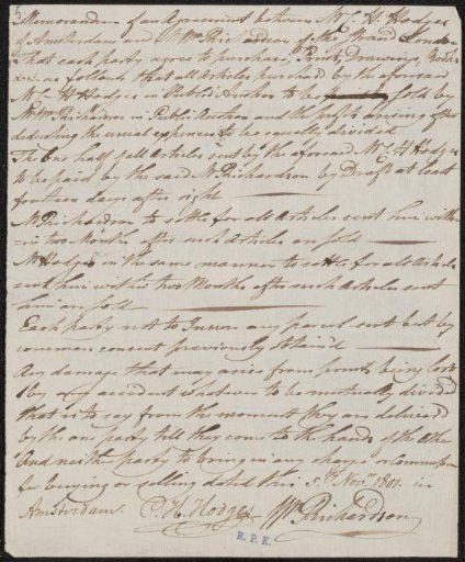 Contract between Charles Howard Hodges and William Richardson