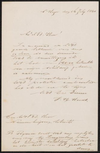 Letter to Adrianus Wilhelmus Nieuwenhuyzen