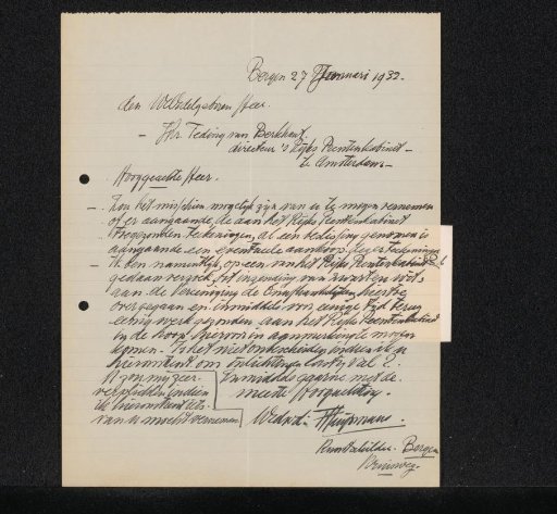 Letter to Mr. Hendrik Teding van Berkhout (1879-1969)