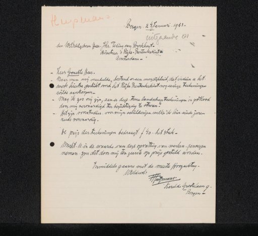 Letter to Jonkheer Hendrik Teding van Berkhout (1879-1969)