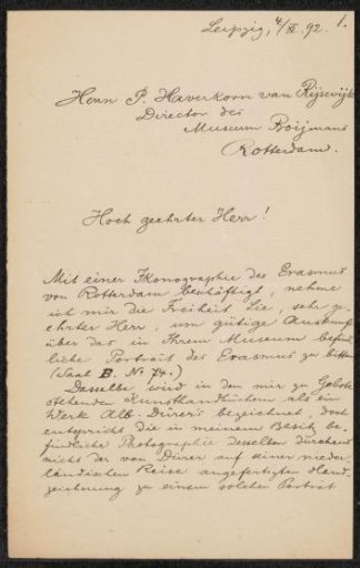 Letter to Pieter Haverkorn van Rijsewijk