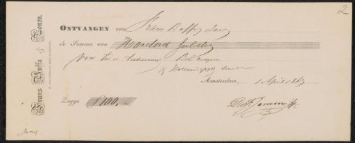 Receipt for Diederik Franciscus Jamin