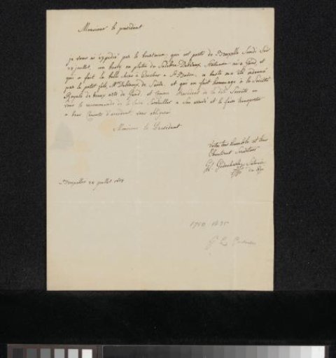 Letter to Pieter van Huffel, chairman of the Société des arts (Ghent)