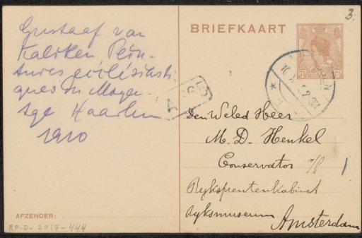 Postcard to Max Dittmar Henkel
