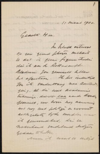 Letter to Pieter Haverkorn van Rijsewijk