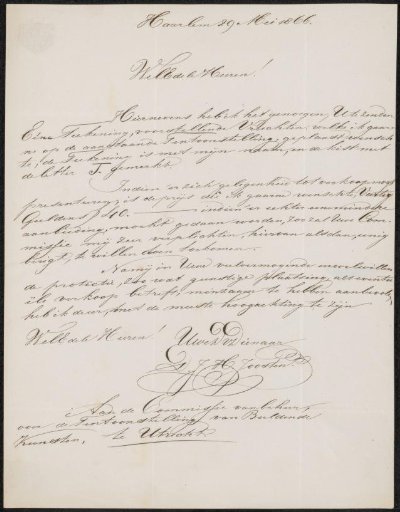 Letter to the committee of the Exhibition of Living Masters in Utrecht