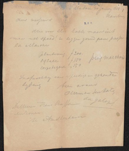 Letter to Frans Buffa and Sons