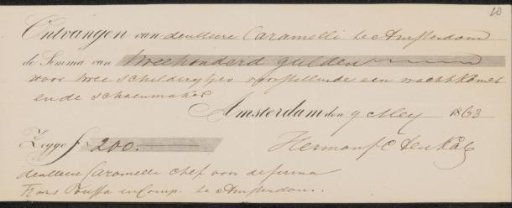 Receipt for Herman Frederik Carel ten Kate