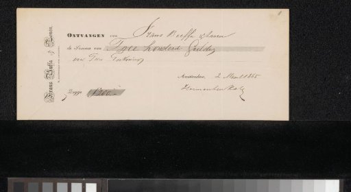 Receipt for Herman Frederik Carel ten Kate