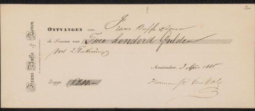 Receipt for Herman Frederik Carel ten Kate