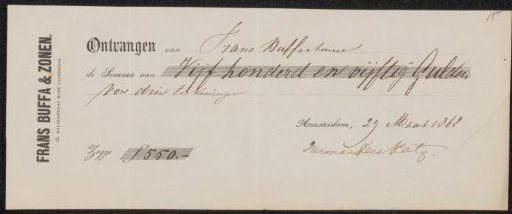 Receipt for Herman Frederik Carel ten Kate