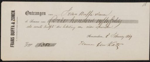 Receipt for Herman Frederik Carel ten Kate