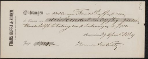 Receipt for Herman Frederik Carel ten Kate