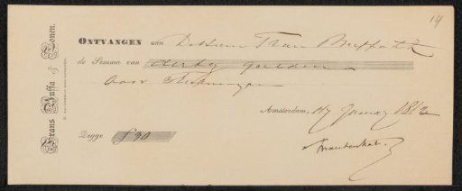 Receipt for Mari ten Kate
