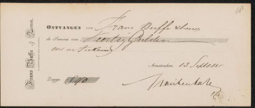 Receipt for Mari ten Kate