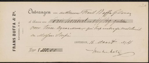 Receipt for Mari ten Kate