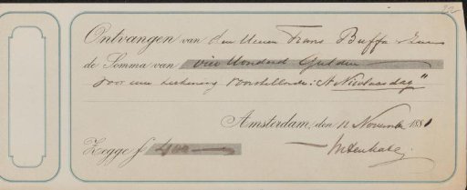 Receipt for Mari ten Kate