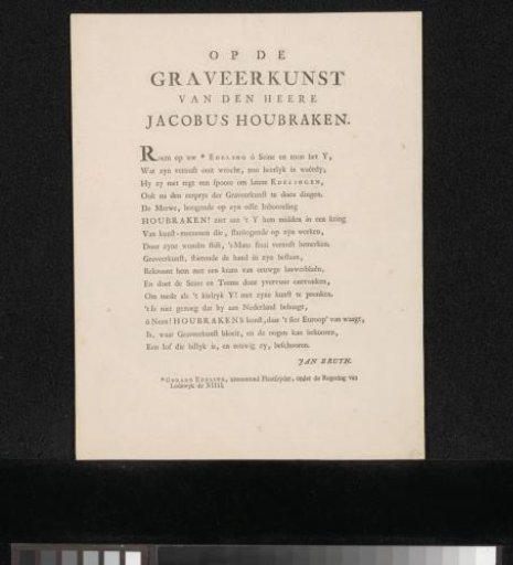 Poem on the art of engraving by Jacob Houbraken