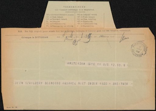 Telegram to Pieter Haverkorn van Rijsewijk