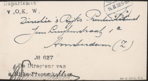 Postcard to jonkheer Hendrik Teding van Berkhout (1879-1969)