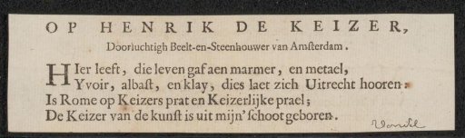 Poem on Hendrik de Keyser (I)
