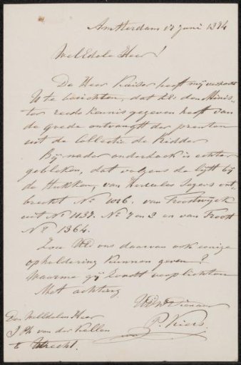 Letter to Johan Philip van der Kellen