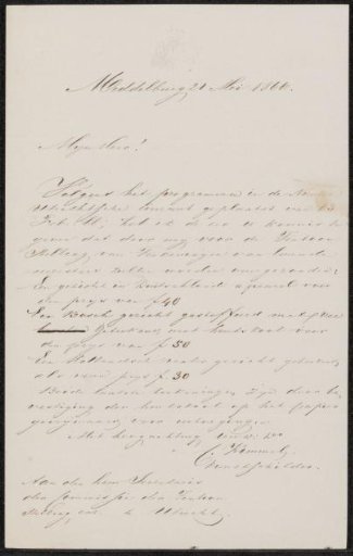 Letter to the committee of the Exhibition of Living Masters in Utrecht