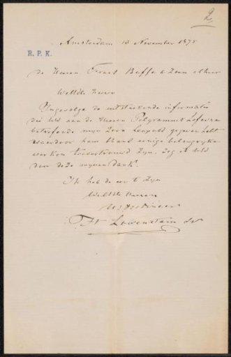Letter to Frans Buffa and Sons