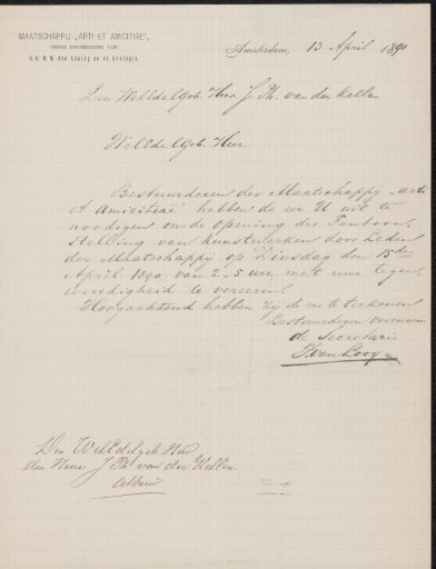 Letter to Johan Philip van der Kellen