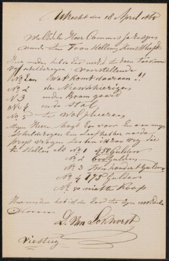 Letter to the committee of the exhibition held by the Genootschap Kunstliefde