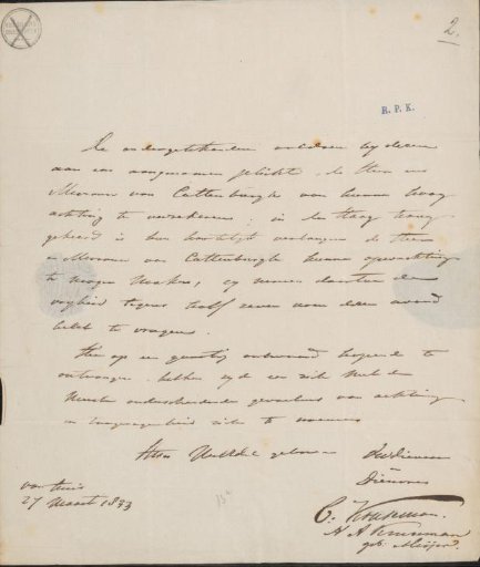 Letter to Lodewijk Constantijn Rabo Copes van Cattenburch