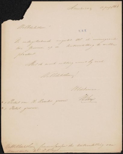 Letter to the committee of the Exhibition of Living Masters in The Hague