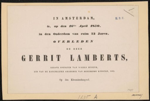 Death notice concerning Gerrit Lamberts