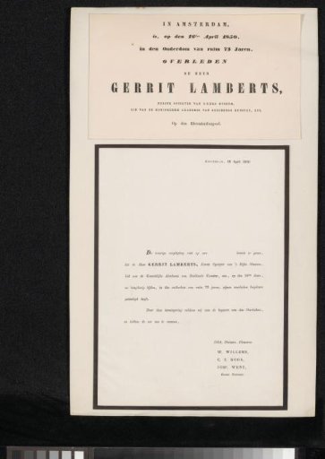 Death notices concerning Gerrit Lamberts