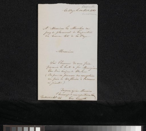 Letter to the committee of the Exhibition of Living Masters in The Hague