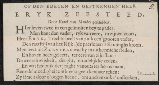 Poem on the portrait of Eryk Zeesteed by Karel van Mander