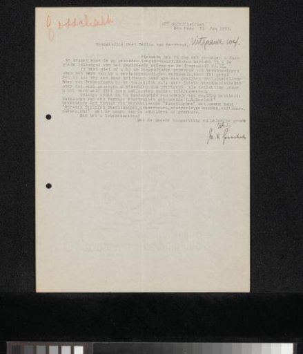 Letter to Jonkheer Hendrik Teding van Berkhout (1879-1969)