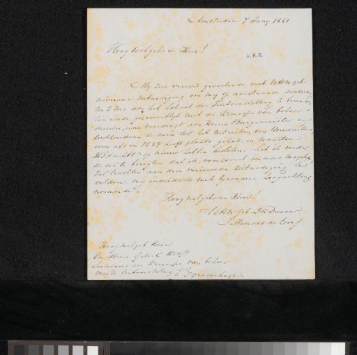 Letter to G.M.C. Hooft, secretary of the committee of the Exhibition of Living Masters in The Hague