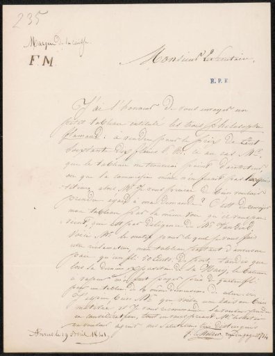 Letter to G.M.C. Hooft, secretary of the committee of the Exhibition of Living Masters in The Hague