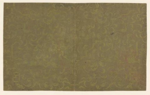 Sheet with standing and kneeling figures among vines