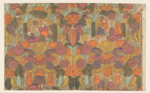 Sheet with chinoiserie between palm trees and leafy vines