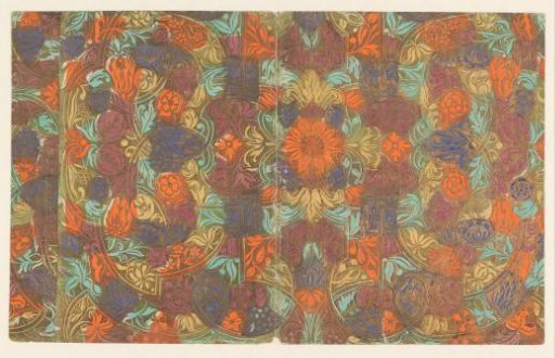 Sheet with a pattern of flowers between strapwork
