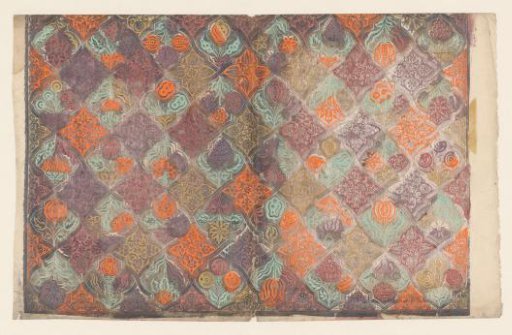 Sheet with a diamond pattern with flowers and fruits