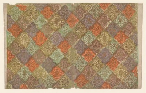 Sheet with a diamond pattern with flower baskets and masks