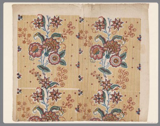 Sheet with a striped pattern of flowers on a striped ground