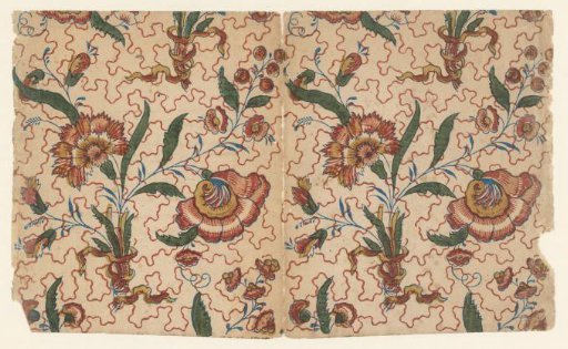 Two sheets with floral bouquets between wavy lines