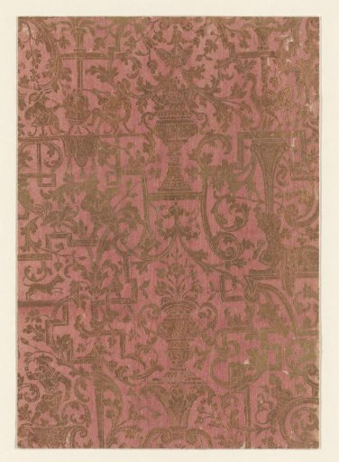Sheet with a pattern of humorous figures between scrolls and ribbons