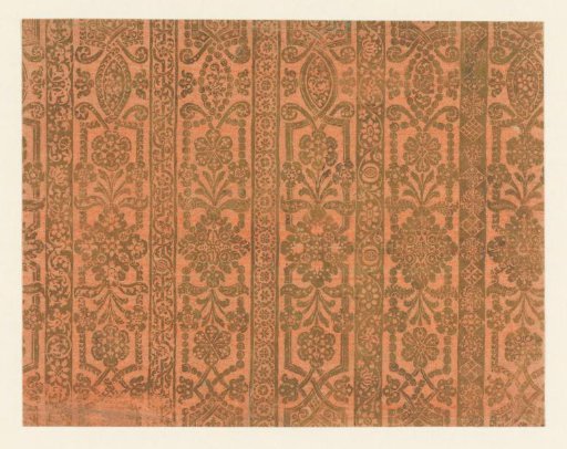 Sheet with a striped pattern of wide and narrow bands with flowers and rosettes
