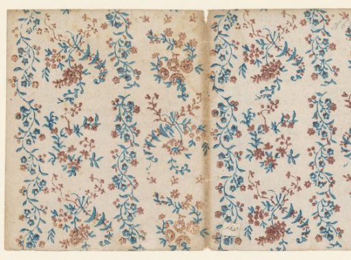 Sheet with striped pattern of flower branches between flower vines