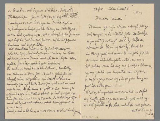Letter from Jan Toorop in Oxford to Jeannette Bouman-Stuyling de Lange